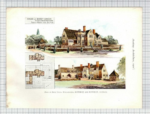 Barnt Green Worcestershire Bateman & Batemen Architects - 1901 Print