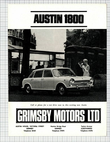 Austin 1800 Grimsby Motors Ltd Car Advert  - 1966 Clipping / Print