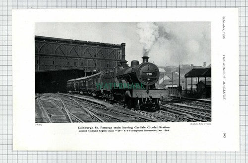 C7713) Carlisle Citadel Railway Station LMR Locomotive No 1068 - 1950 Cutting
