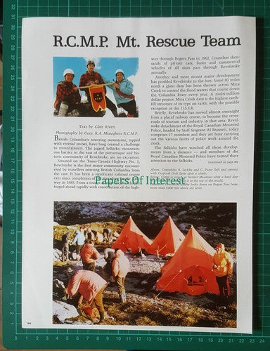 X1401) RCMP Mt Rescue Team British Columbia Lechky Latta Canada  - 1973 Article