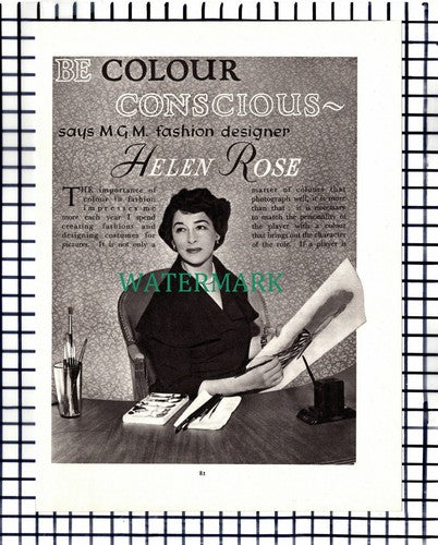 (106) Helen Rose MGM Films Fashion Designer - c.1955 Article