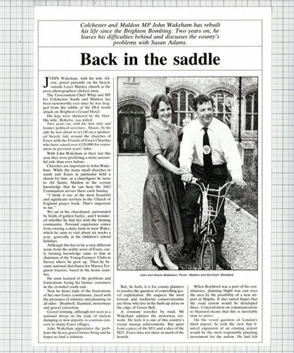 John Wakeham MP  Colchester Essex   - 1986 Article/ Print