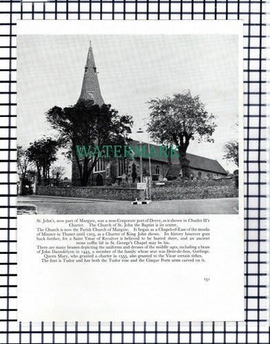 (7727) Birchington Kent / St John's Church Margate  - 1957 Book Print