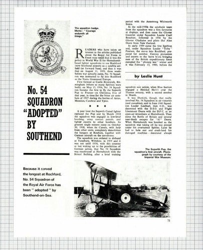 No 54 Squadron Royal Air Force Rochford Southend W/C Bannard - 1971 Article