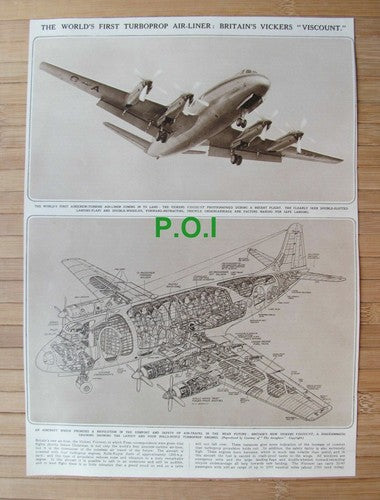 (X129) The Vickers Viscount Aeroplane Diagram - 1949 Clip