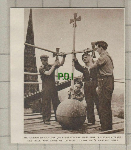 (C614) Lichfield Cathedral  Spire Ball & Cross  - 1949 Clip