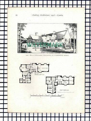 (8132) Hill End Wendover / Wolvernewton House AJ Hardwick - 1902 Book Print