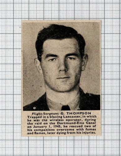 Flight Sgt G Thompson Dortmund Ems Canal Raid   - 1945 SMALL News Cutting