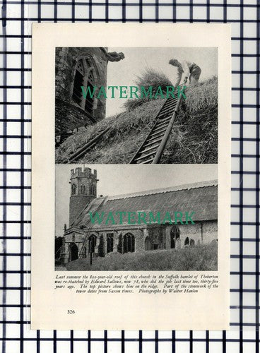C7405) Theberton Church Edward Sallows Thatcher - 1951 Cutting