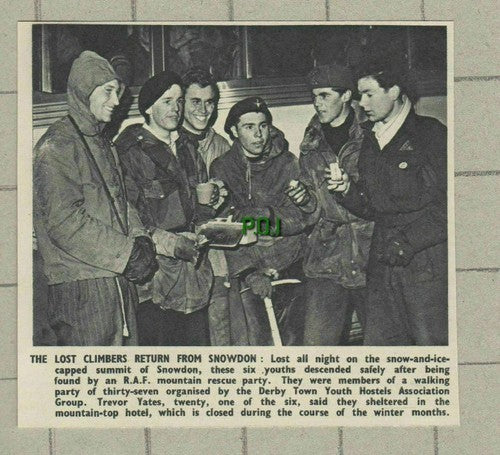 Trevor Yates Lost Climbers Snowdon Derby Town Youth Hostels  -  1951 Cutting