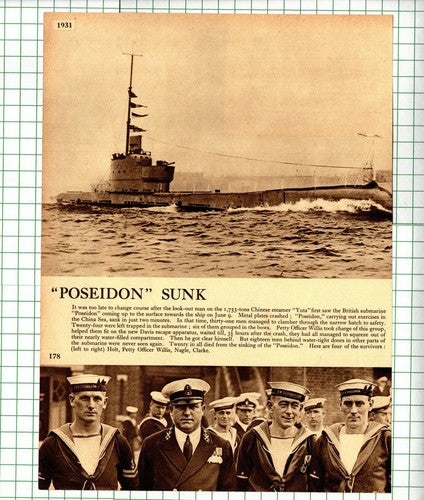 POSEIDON Submarine Sunk Holt Willis Nagle Clarke - 1938 Clipping/ Print