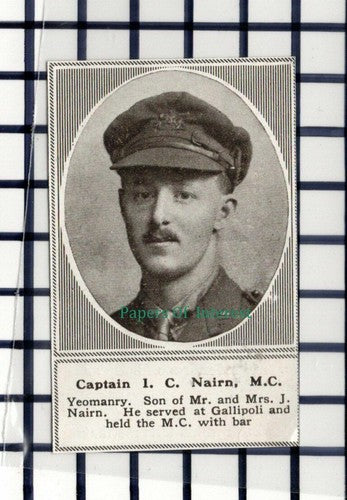 C5785) Captain I C Nairn Yeomanry WW1 Gallipoli - 1918 SMALL Cutting