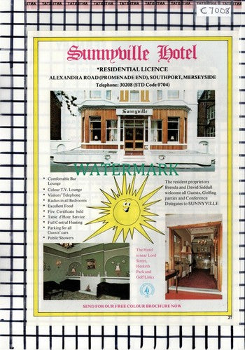 C7008) Sunnyville Hotel Southport Siddall / Fernley Hotel Davies - 1979 Advert