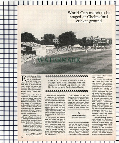 Essex County Cricket Club Chelmsford Peter Edwards - 1983 Article / Print