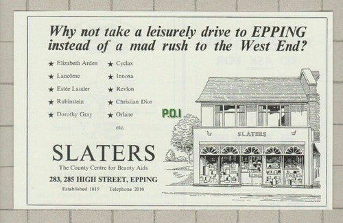 Slaters Beauty Aid Shop Epping Essex - 1970  Advert