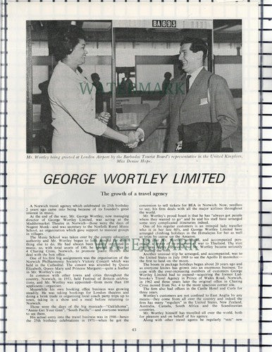 (137) George Wortley Limited Travel Agency Norwich Denise Hope - 1973 Article