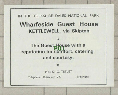 (C623) Wharfeside Guest House Kettlewell Tetley / Bluebell Butterfield -  c.1960