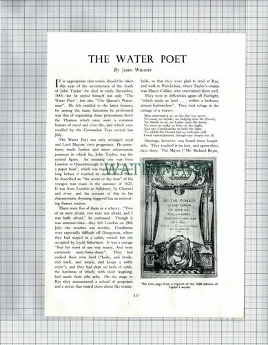 (6610) John Taylor Water Poet - 1954 Article