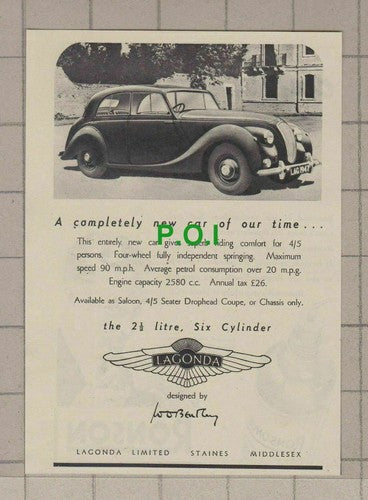 C2376) Lagonda Car Small Advert - 1947 Paper Cutting