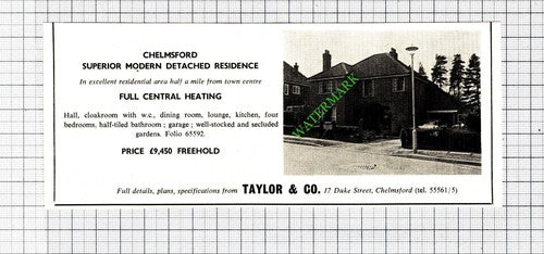 Chelmsford Essex House Sale Advert - 1965 Small Cutting