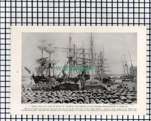 (7900) Whale Ships New Bedford Massachusetts  - 1940 Book Print