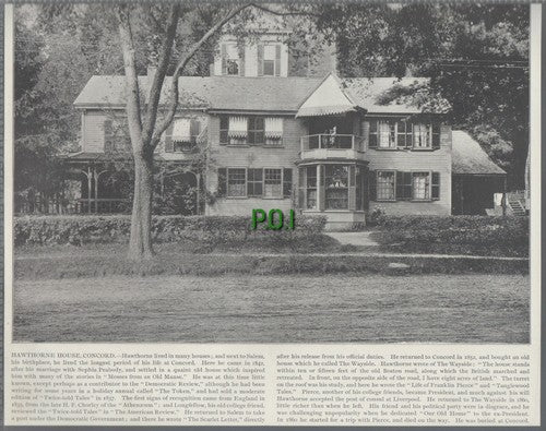 (5653) Hawthorne House Concord Sophia Peabody  - c.1900 Cutting