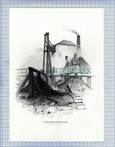 FRIARS GOOSE PUMPING ENGINE MINE MINING PRINT  - c.1987