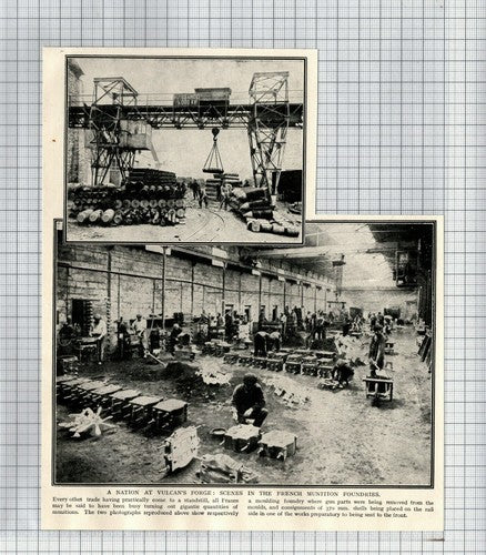 (6522) French Munition Factories Foundry World War One - c.1918 Cutting
