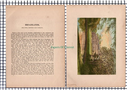 (6687) Broadlands Hampshire  - c.1880 Print & Article  - Marks Are Present!