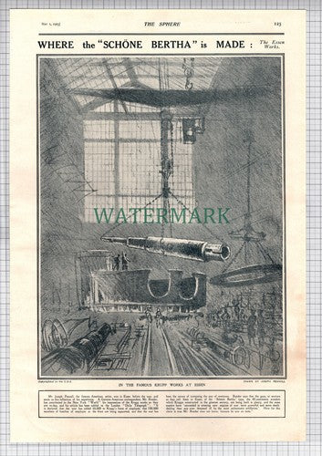Krupp Works Essen Joseph Pennell Schone Bertha World War 1 - 1915 Print /Cutting