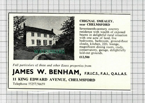 C2507) Chignal Smealey Near Chelmsford Essex House Sale Advert - 1966 Clip