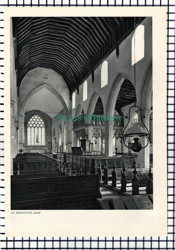 X1432) Dennington Suffolk Church - 1950s Book Print