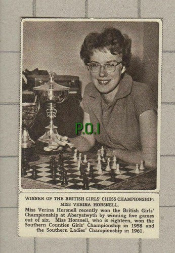 Miss Verina Horsnell  Chess Champion Aberystwyth Wales  -1961 Small News Cutting
