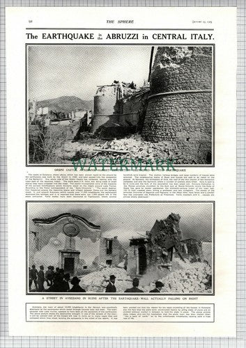 Avezzano Italy Earthquake Orsini Castle  Abruzzi   - 1915 News Page