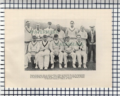 Yeadon Cricket Team Exley Towers Stott  / Yeadon Motor Bus Johnny Wheatley -1936
