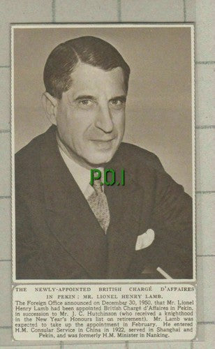 C698) Mr Lionel Henry Lamb Pekin Nanking - 1951 Cutting