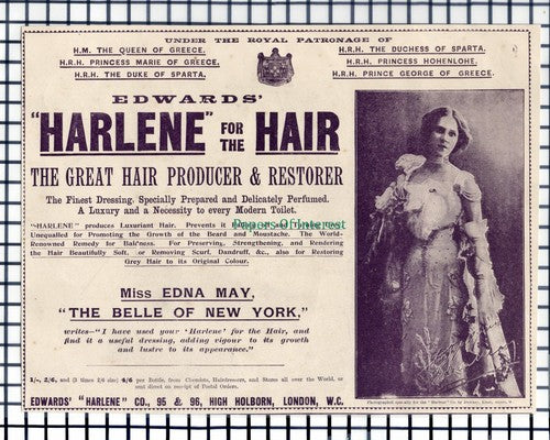 (6483) Miss Edna May Harlene Hair Advert - 1901 Cutting
