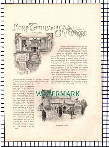 Lord Tennyson Childhood Somersby   ~ 1891   12-Side Article