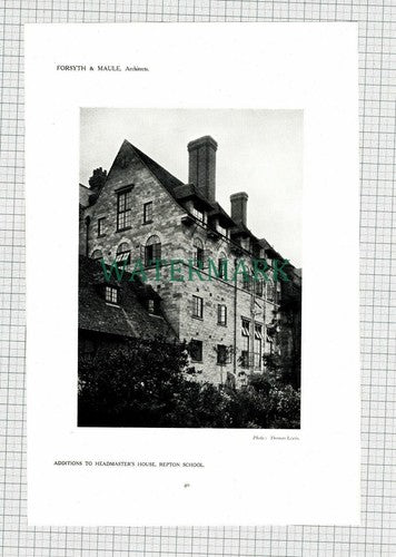 Repton School Forsyth & Maule Architects  - 1911 Print / Cutting