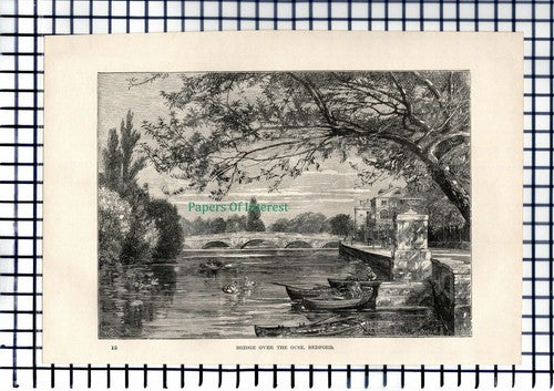 (6411) Bedford Bridge Over The Ouse -  1892 Antique Print