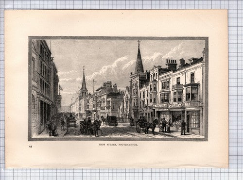 (6317) High Street Southampton  - 1895 Antique Book Print