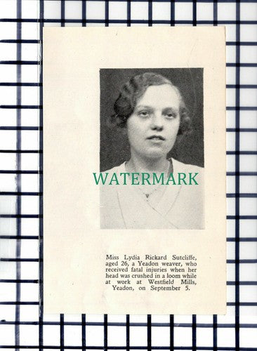 C7079) Miss Lydia Rickard Sutcliffe Westfield Mills Yeadon  - 1936 Cutting