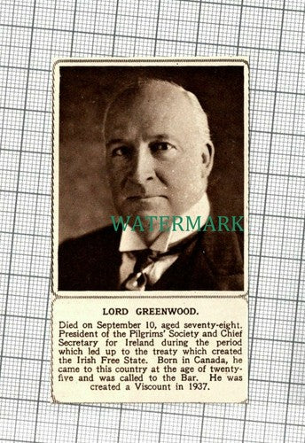 C2173) Lord Greenwood Pilgrim's Society Obituary - 1948 Clip SMALL!
