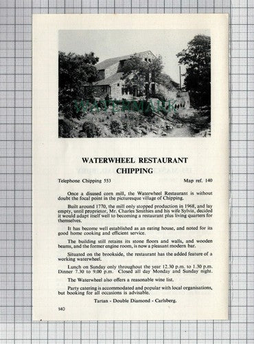 C7497) Waterloo Hotel Bury Waterwheel Restaurant Chipping - c.1970s Cutting