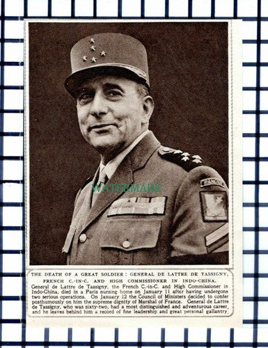 C6382) General De Lattre De Tassigny Obituary  - 1952 Cutting