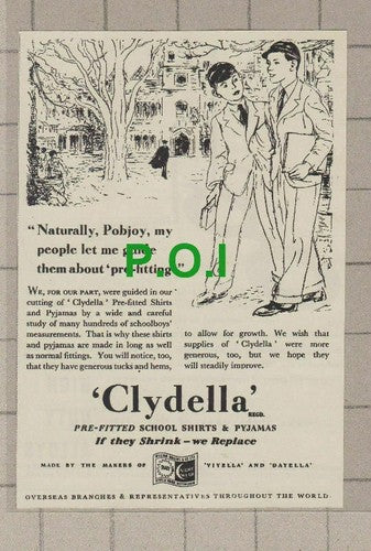 C2255) Clydella School Shirts & Pyjamas Advert - 1948 Clip