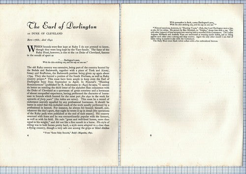 The Earl Of Darlington 1st Duke Cleveland Raby Hunt  - c.1930s Article