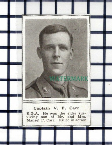 C6620) Captain V F Carr RGA Royal Garrison Mansel F Carr - 1918 SMALL Cutting
