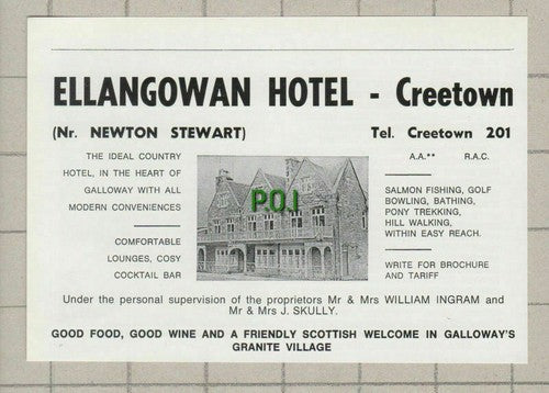 (5337) Ellangowan Hotel Creetown Scotland William Ingram J Skully - 1976 Clip