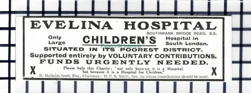 C6001) Evelina Hospital South London Appeal Advert -  1913 Cutting SMALL